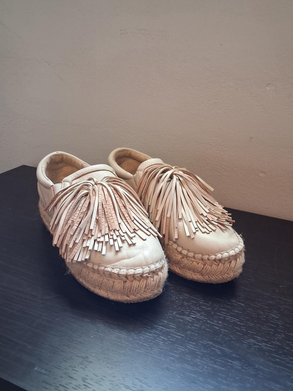 Womens Fringed Cream Espadrille Slip-On Sneakers